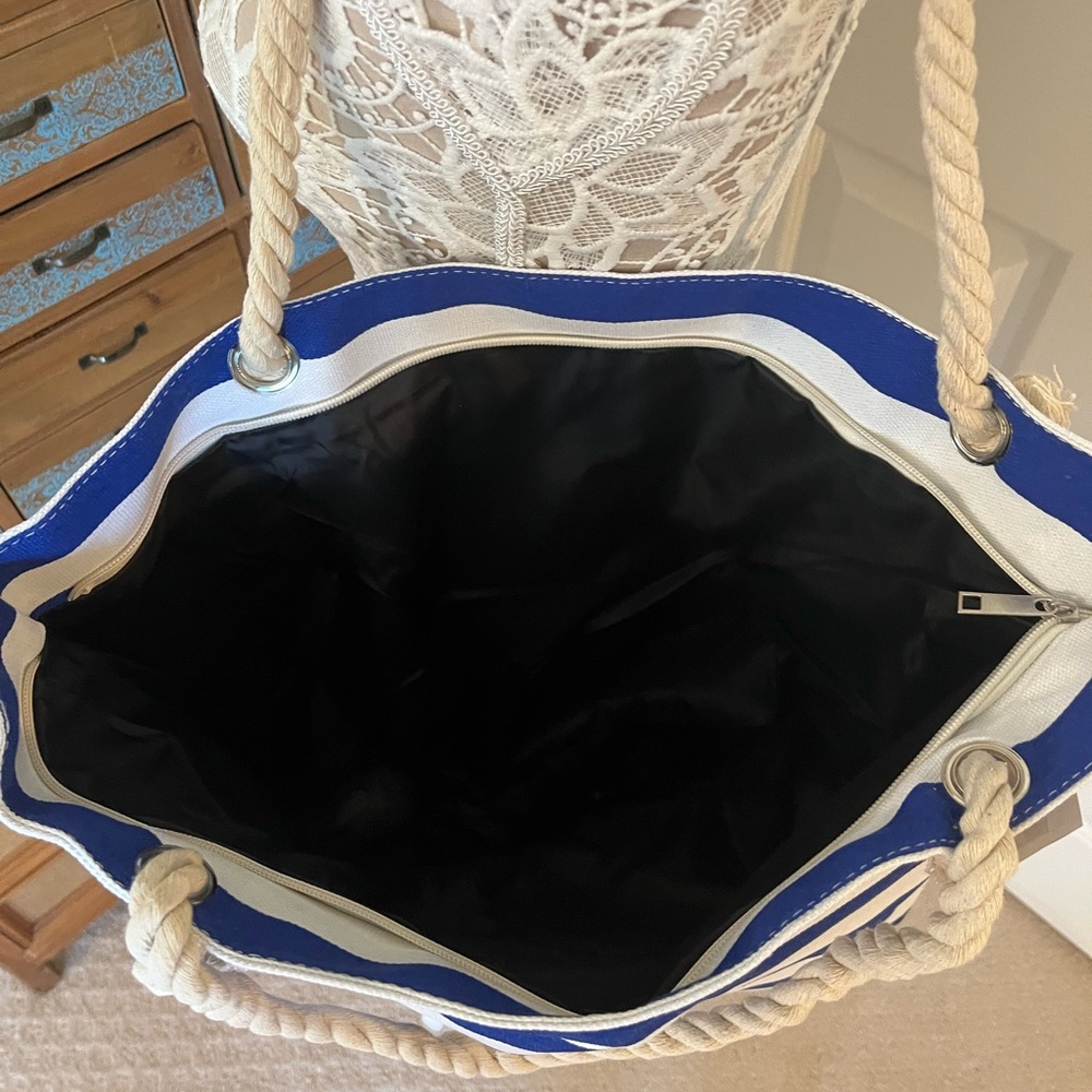 Beachy Striped Tote Bag- Blue/White - Picture 4 of 7